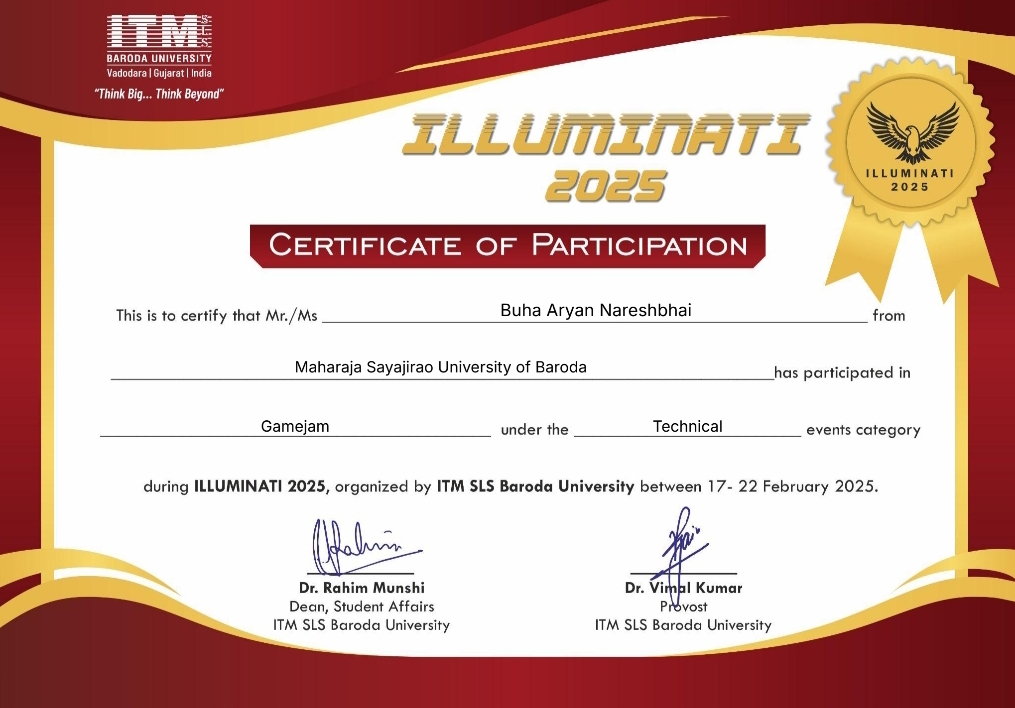 ITM Game Jam Certificate